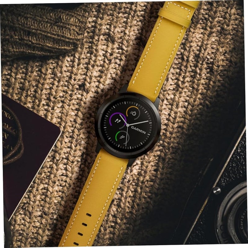 سوار ساعة من الجلد الأصفر متوافق مع Garmin Vivoactive 3 المقاس 1 - Image 2